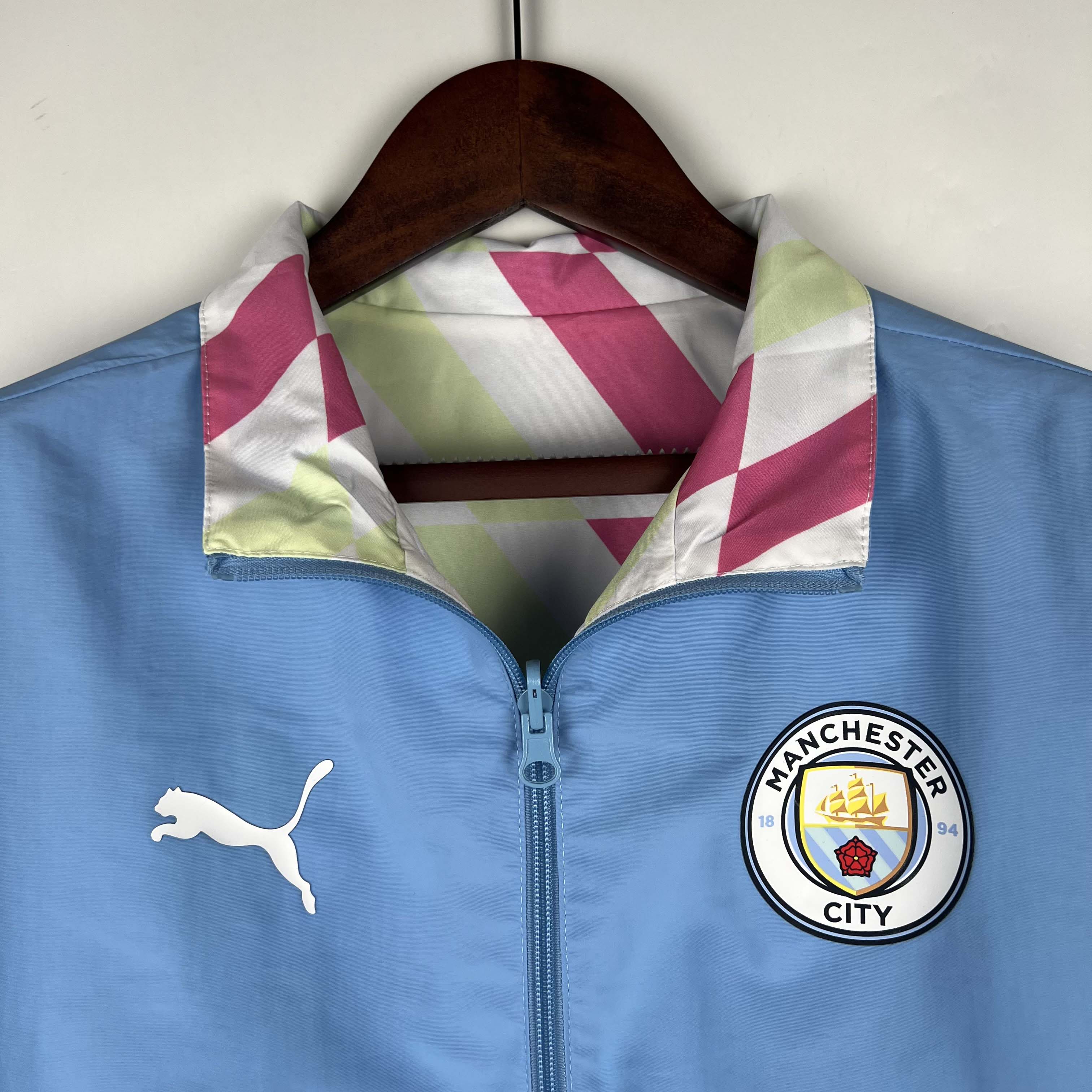 2023/2024 Manchester City Reversible Windbreaker Blue Soccer Jersey 1:1 Thai Quality:football jersey mysite: unitedjerseyfootball 邓江浪:football