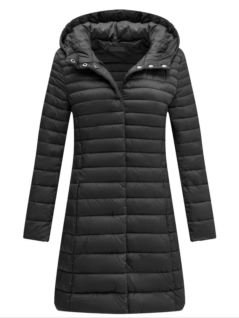 Women's Plus Size Fall Winter Puffer Jacket, Casual Fitted Long Sleeve Hooded Coat with Pocket, Lightweight Warm Outerwear