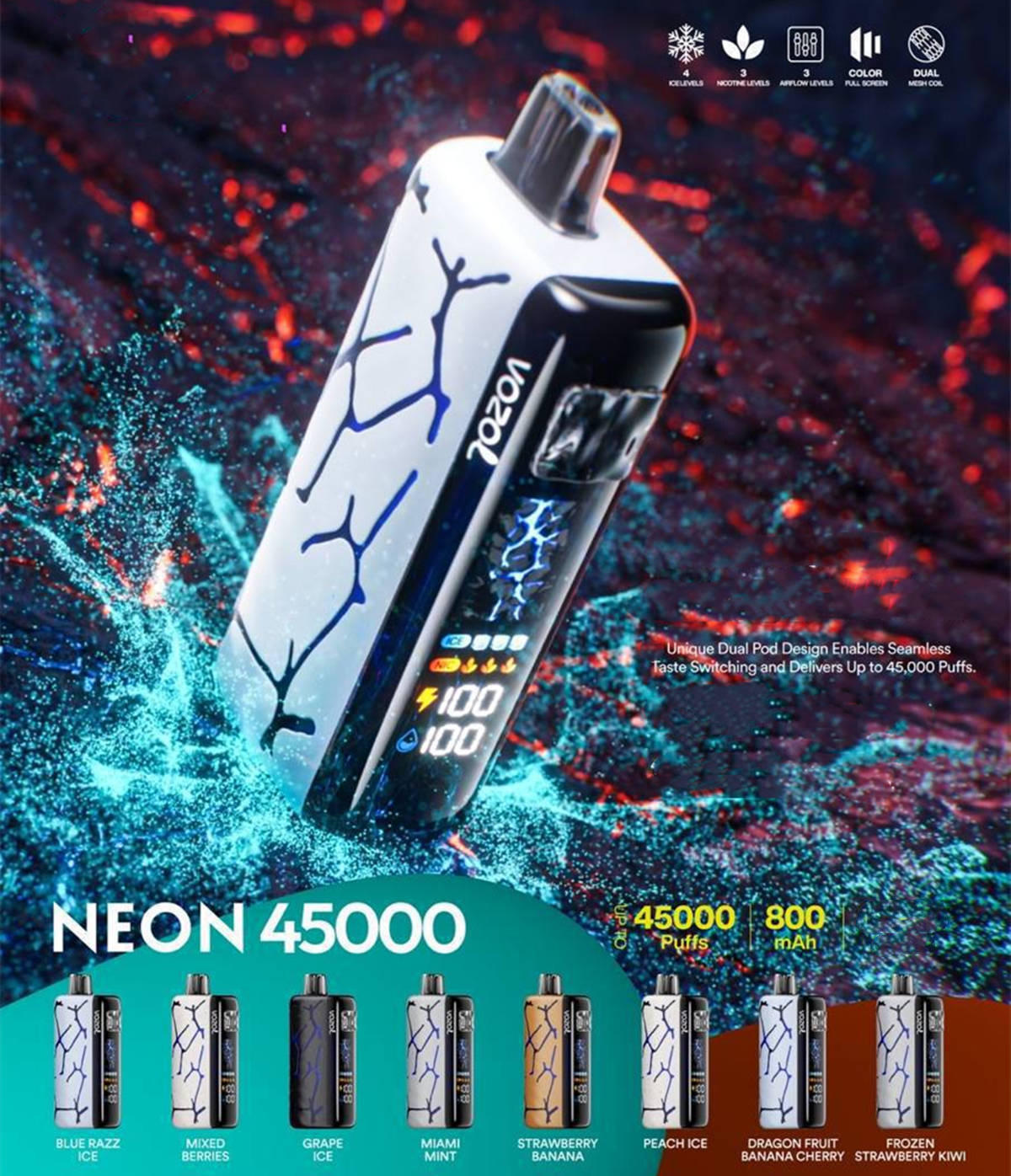Vozol Neon 45K Puffs Vape | 1000mAh Battery | 20 Flavours