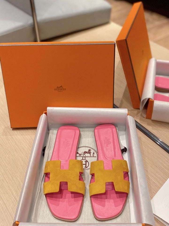 0RAN SANDALS IN DIJON YELLOW SUEDE AND DEEP PINK CALFSKIN、mysite、Cacoeks
