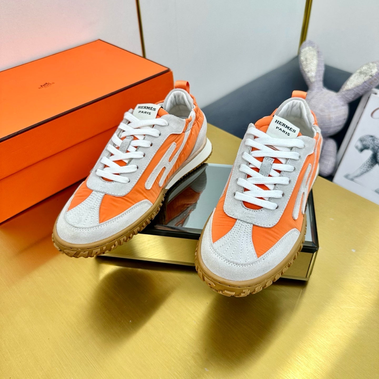 JET SNEAKER IN PALE GRAY SUEDE MIX ORANGE CALFSKIN、mysite、Cacoeks