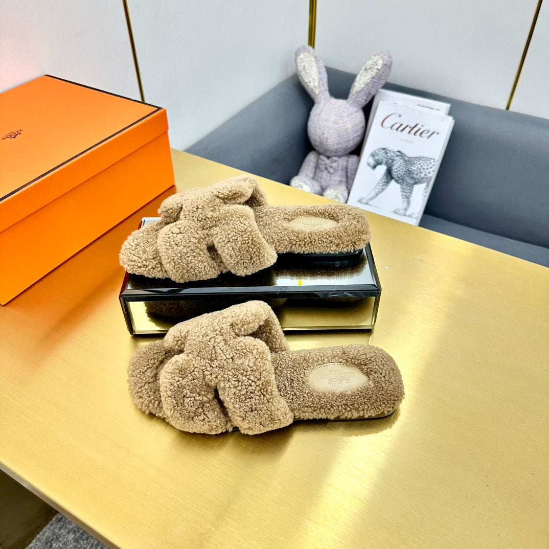 0RAN SHEARLING SANDALS CAMEL BROWN、mysite、Cacoeks