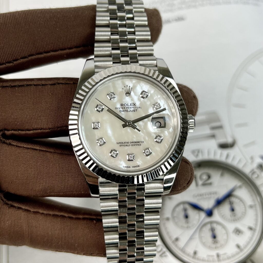 Đồng Hồ Rolex Nam Rep 11 Độ Mặt Xà Cừ Cọc Moissanite DateJust 41mm (1)