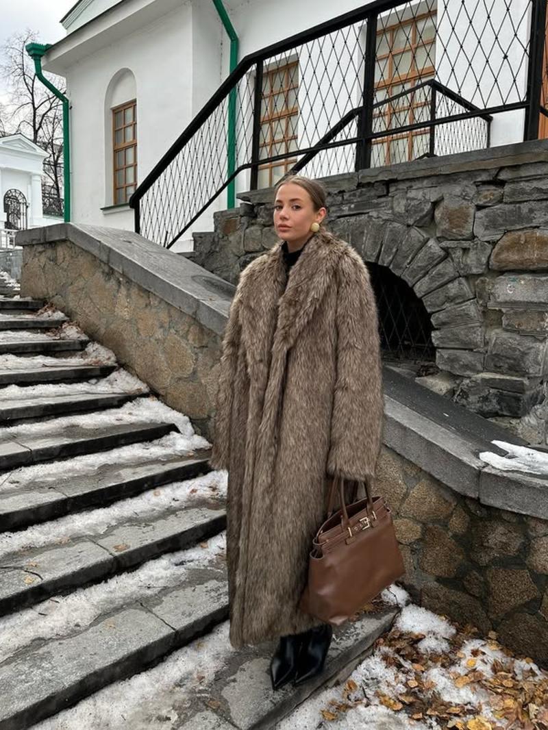 Women's Solid Color Open Front Faux Fur Coat, Elegant Long Sleeve Waterfall Collar Casual Outerwear for Fall & Winter, Women's Clothing for Daily Wear,  Clothing for Women