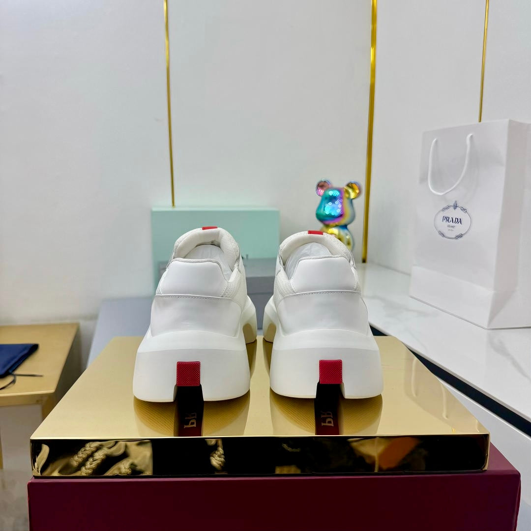 PRADA 25S CROSS LACED SNEAKERS IN WHITE CALFSKIN、mysite、Cacoeks