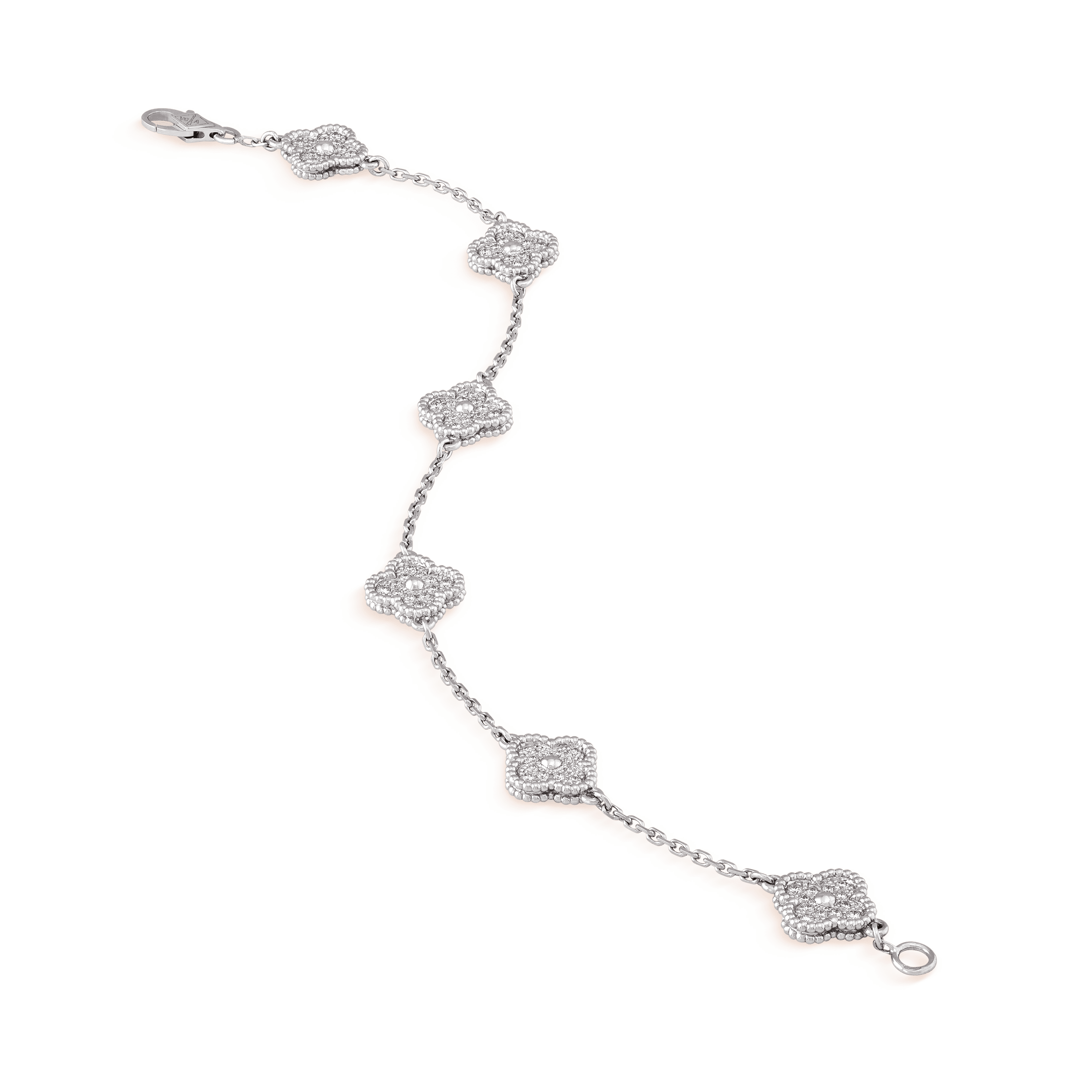 スウィート アルハンブラ ブレスレット、6モチーフ, ホワイトゴールド, ダイヤモンド:72 石,0.49 カラット, Close Up, Jewelry Bracelet