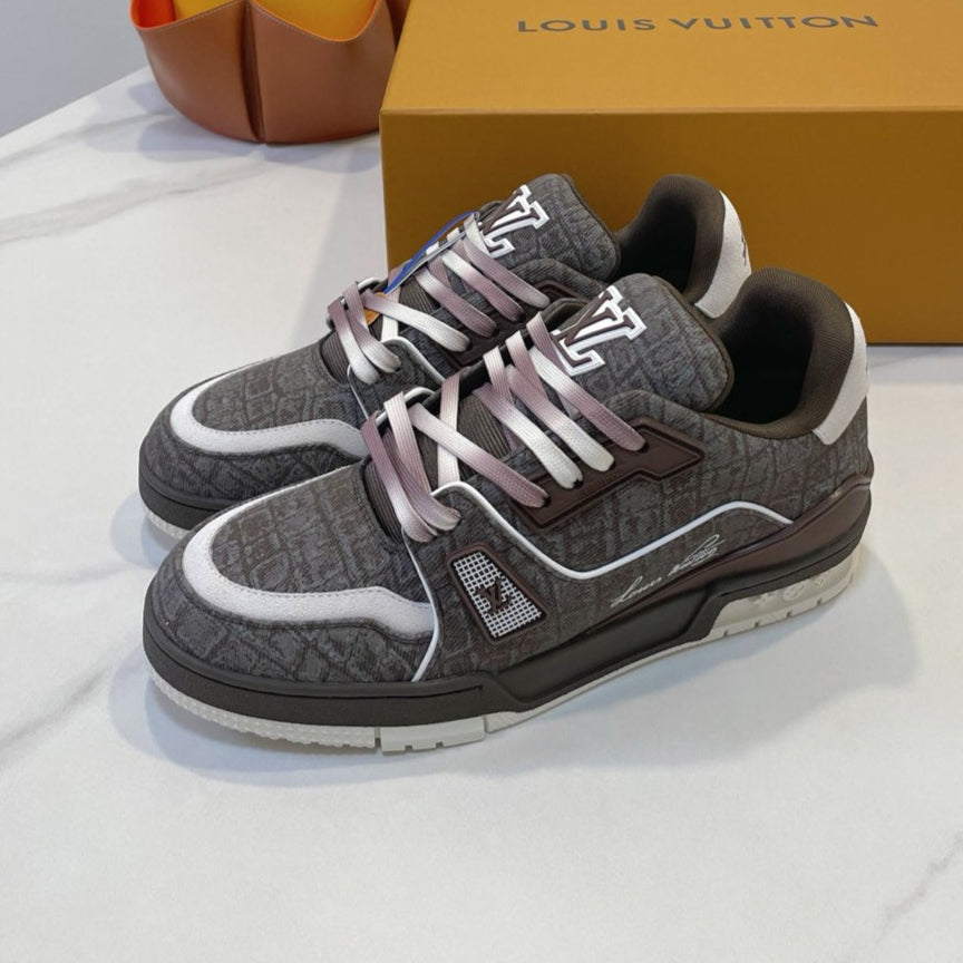 TRAINER SNEAKER IN WOOD BROWN MONOGRAM DENIM FABRIC、mysite、Cacoeks