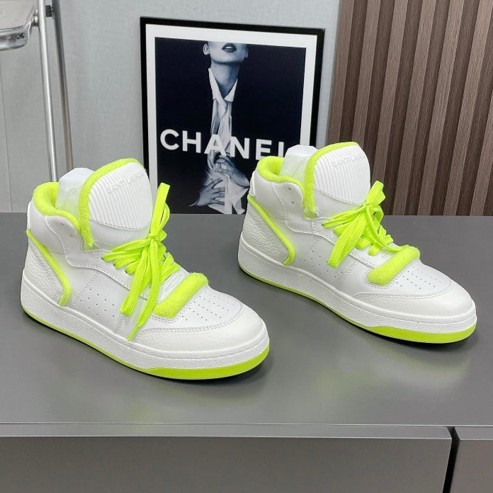 HIGH-TOP SNEAKERS IN WHITE MIX NEON GREEN CALFSKIN、mysite、Cacoeks
