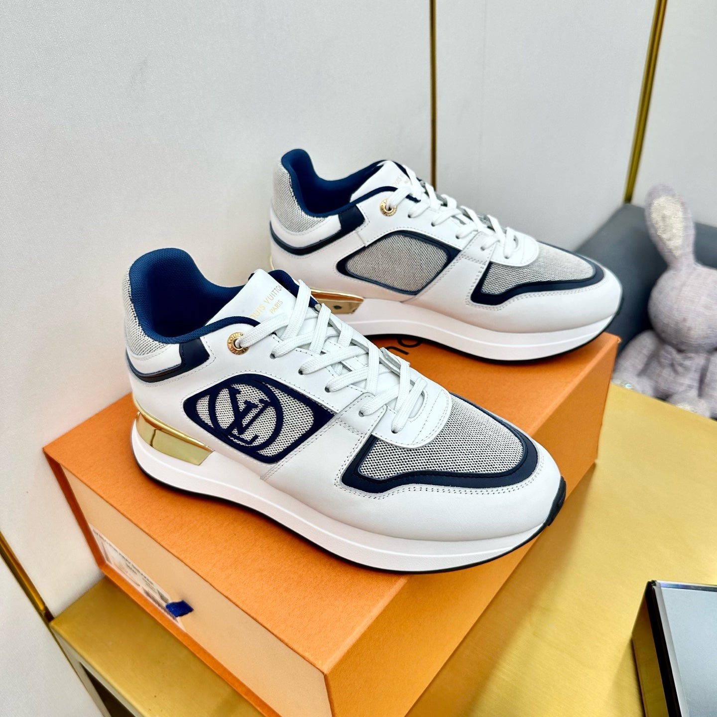 NEO RUN AWAY SNEAKER IN WHITE MIX NAVY BLUE CALFSKIN、mysite、Cacoeks