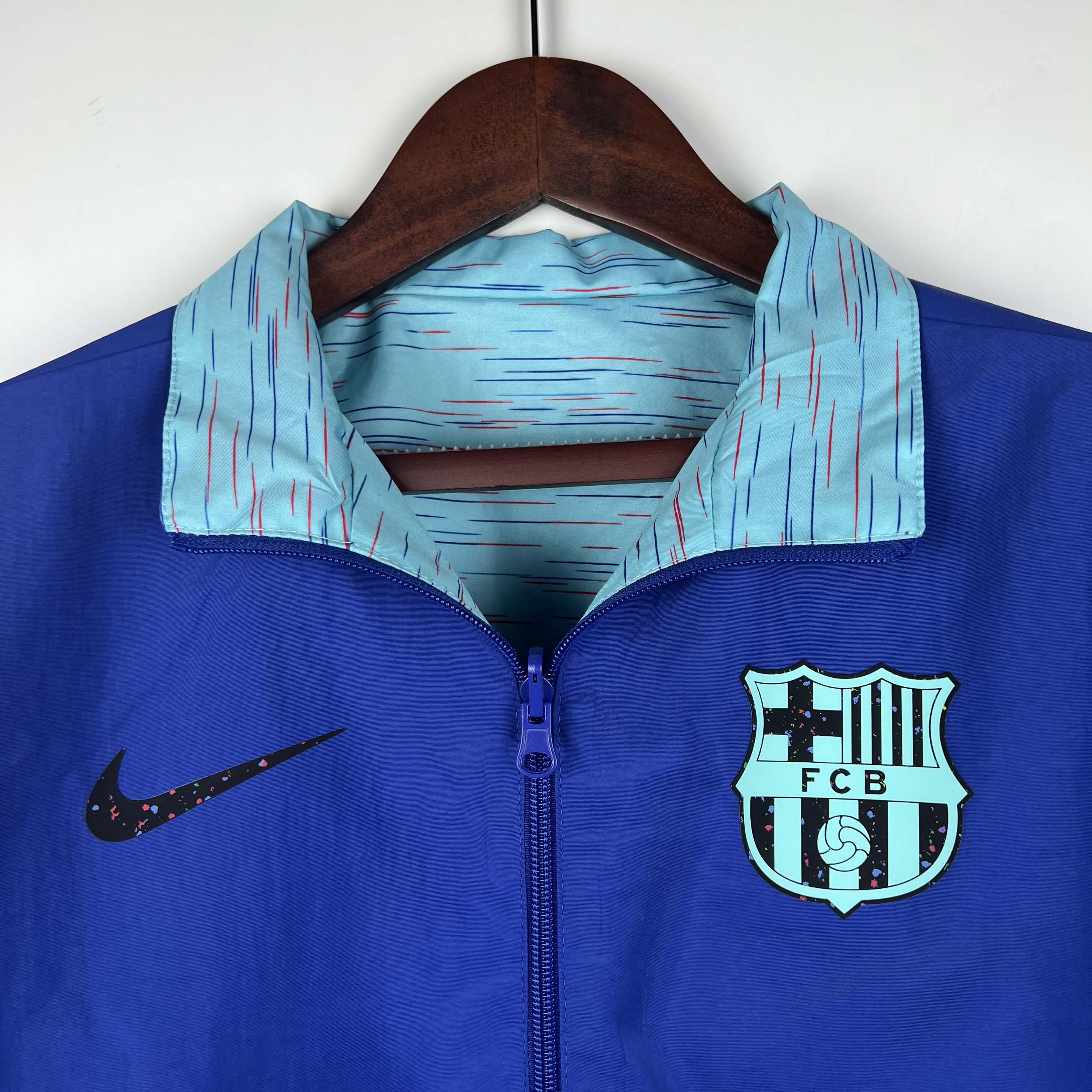 2023/2024 Barcelona Reversible Windbreaker Blue Soccer Jersey 1:1 Thai Quality:football jersey mysite: unitedjerseyfootball 邓江浪:football