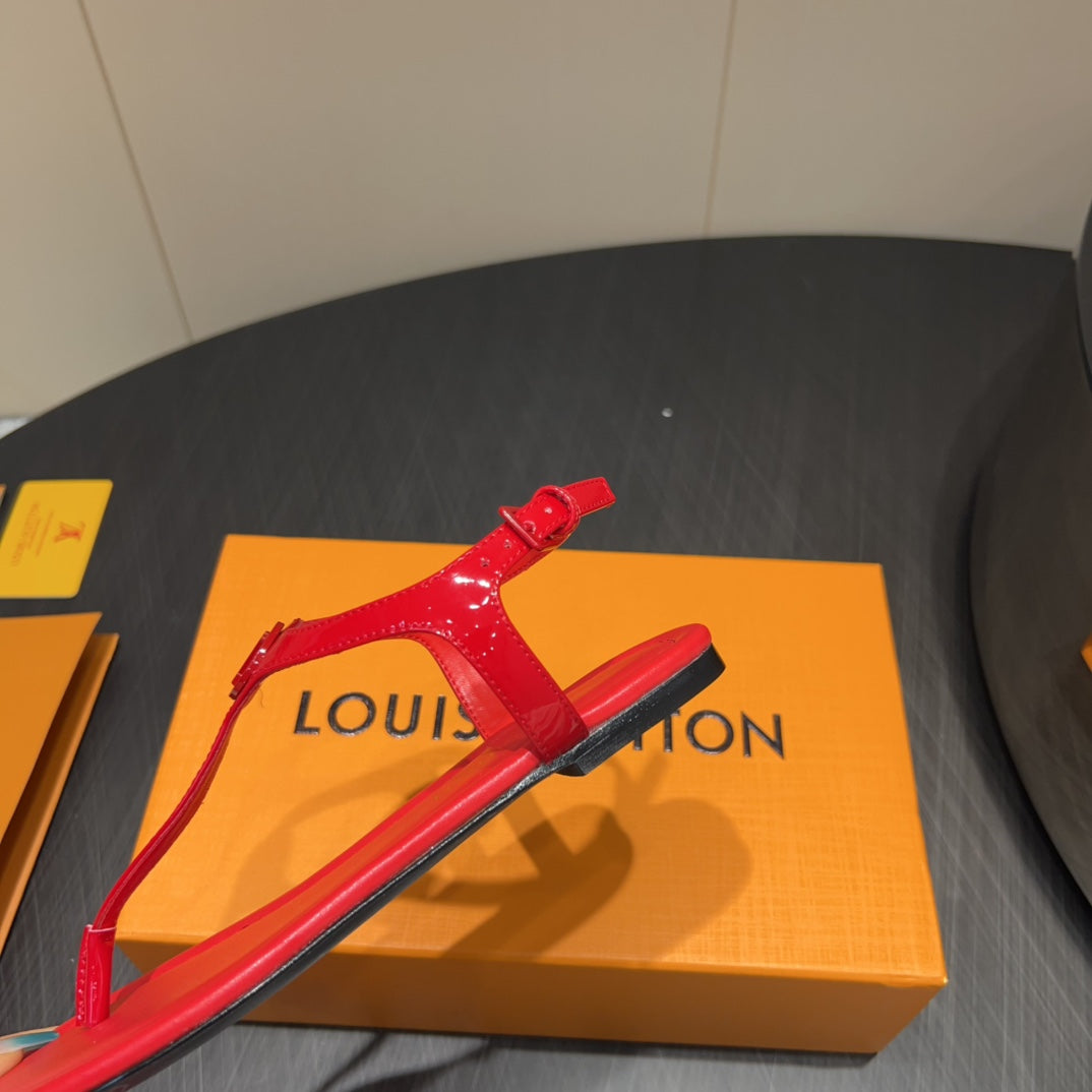 LV THONG SANDALS 25S IN RED CALFSKIN WITH RED HARDWARE、mysite、Cacoeks