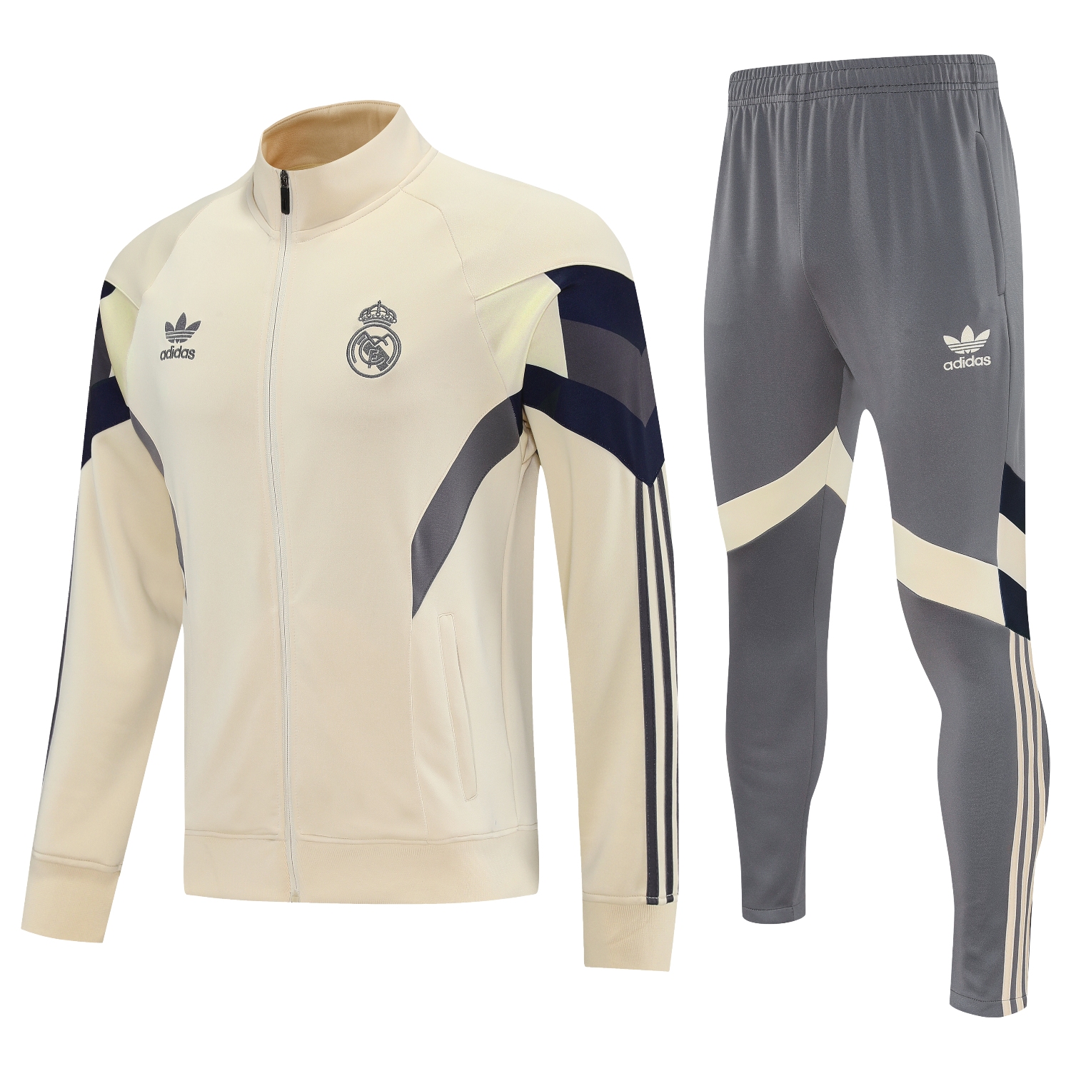 UltraTrikot-Real Madrid 25-26 Throwback Jacket Training Tracksuit - Off-white Jackets & Grey Pants