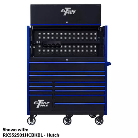 Extreme Tools 55 RX Series With An Attached Hutch Featuring Multiple Drawers And A Pegboard For Organizing Tools