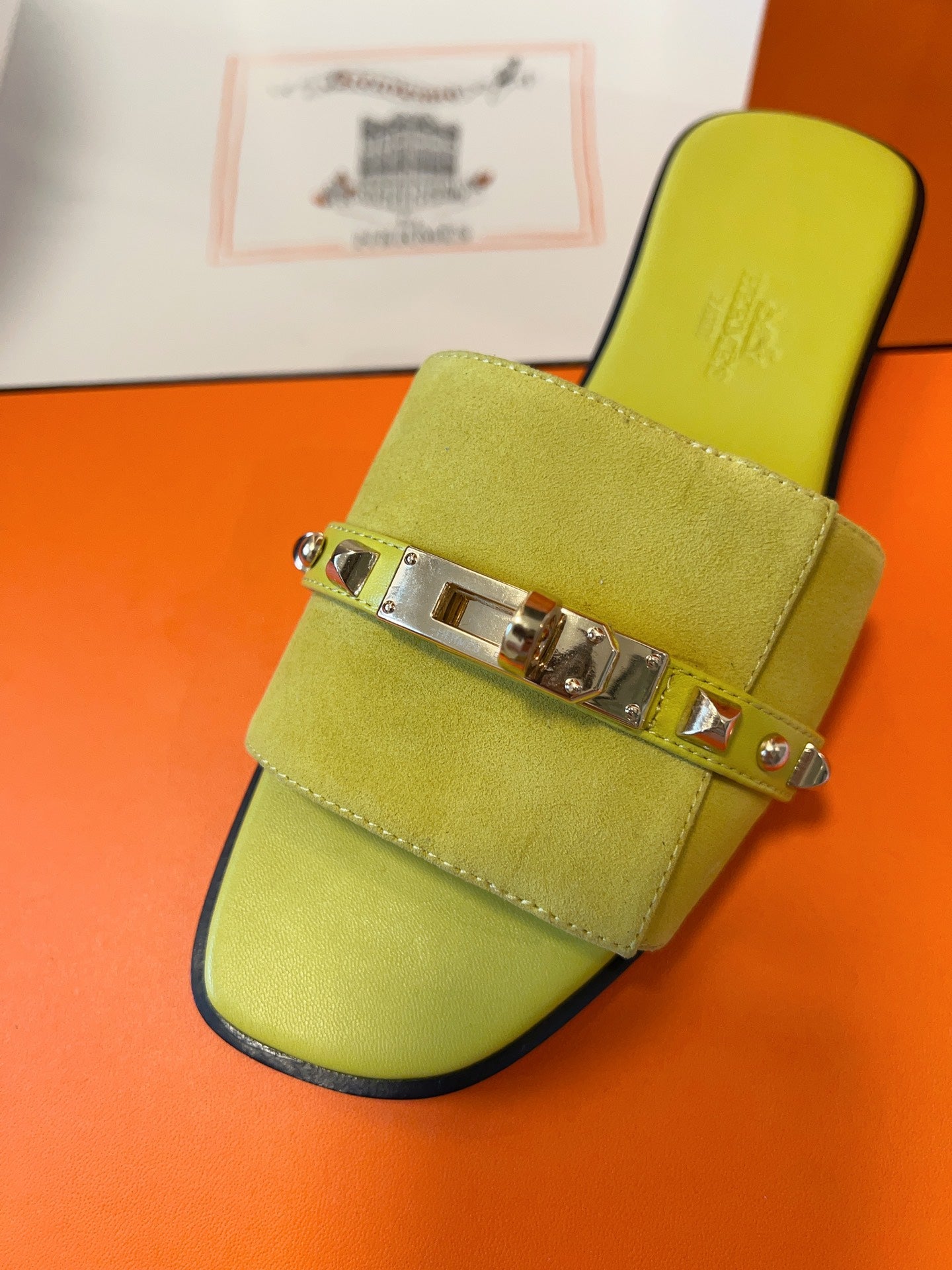 GIULIA FLAT SANDAL IN NEON YELLOW SUEDE、mysite、Cacoeks