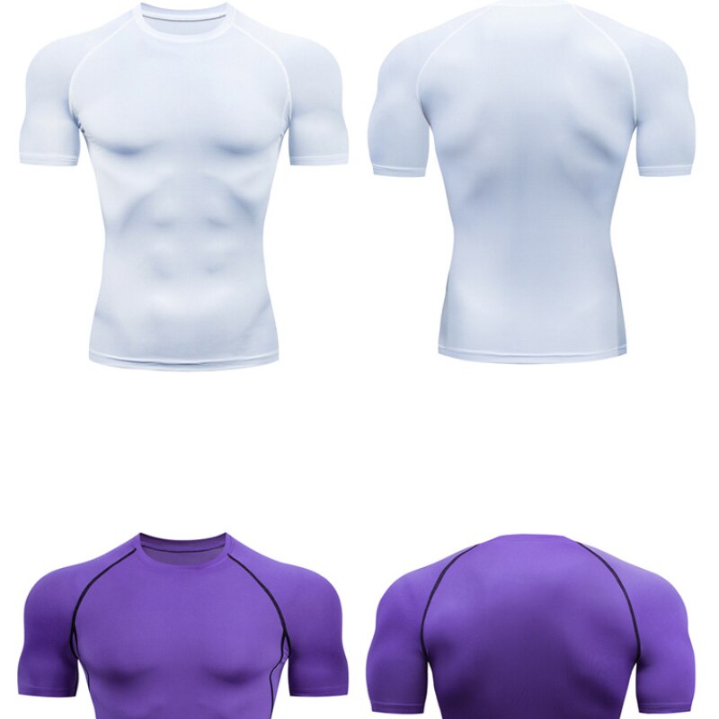 Men's Sport Tops Round Neck Compression Shirt Bodybuilding Gym Tights for Male Quick Dry Short Sleeve Cycling Fitness Sportswear