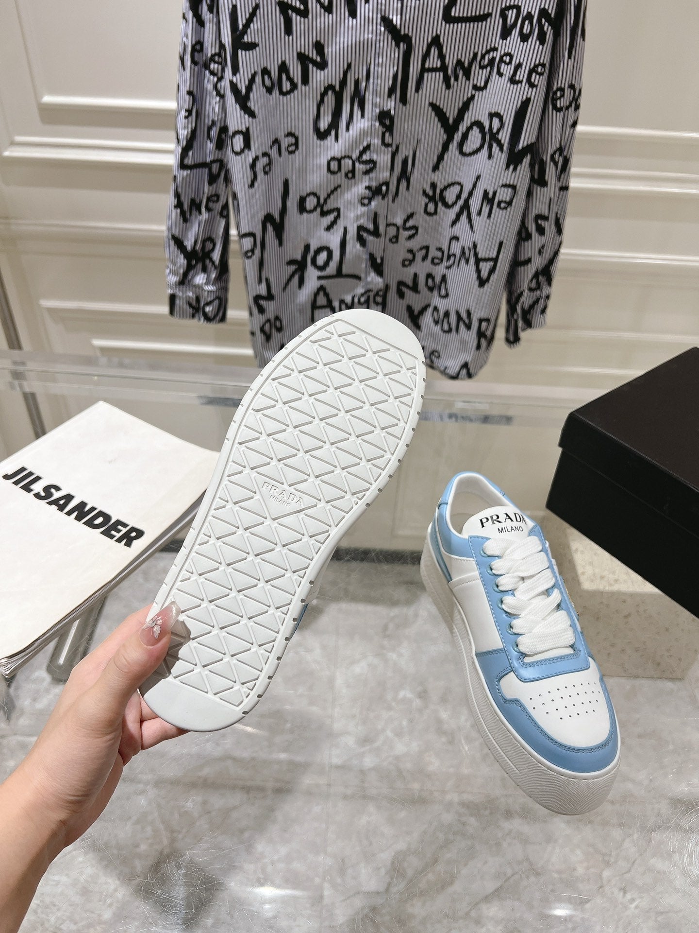 PRA DOWNTOWN BOLD SNEAKERS WHITE AND SKY CALFSKIN、mysite、Cacoeks