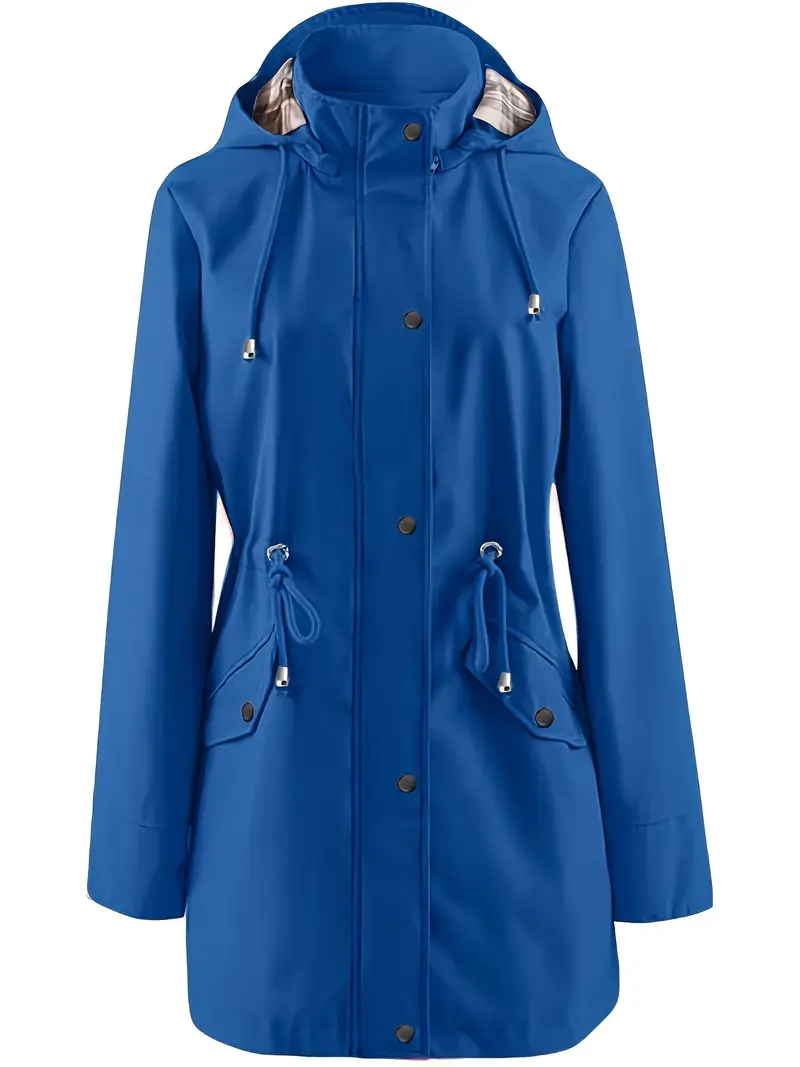 plus size womens plus size lightweight hooded windbreaker jacket casual zip up with adjustable waist long sleeves and pockets solid color for   outdoor spring jacket adjustable waist jacket durable fabric jacket details 9