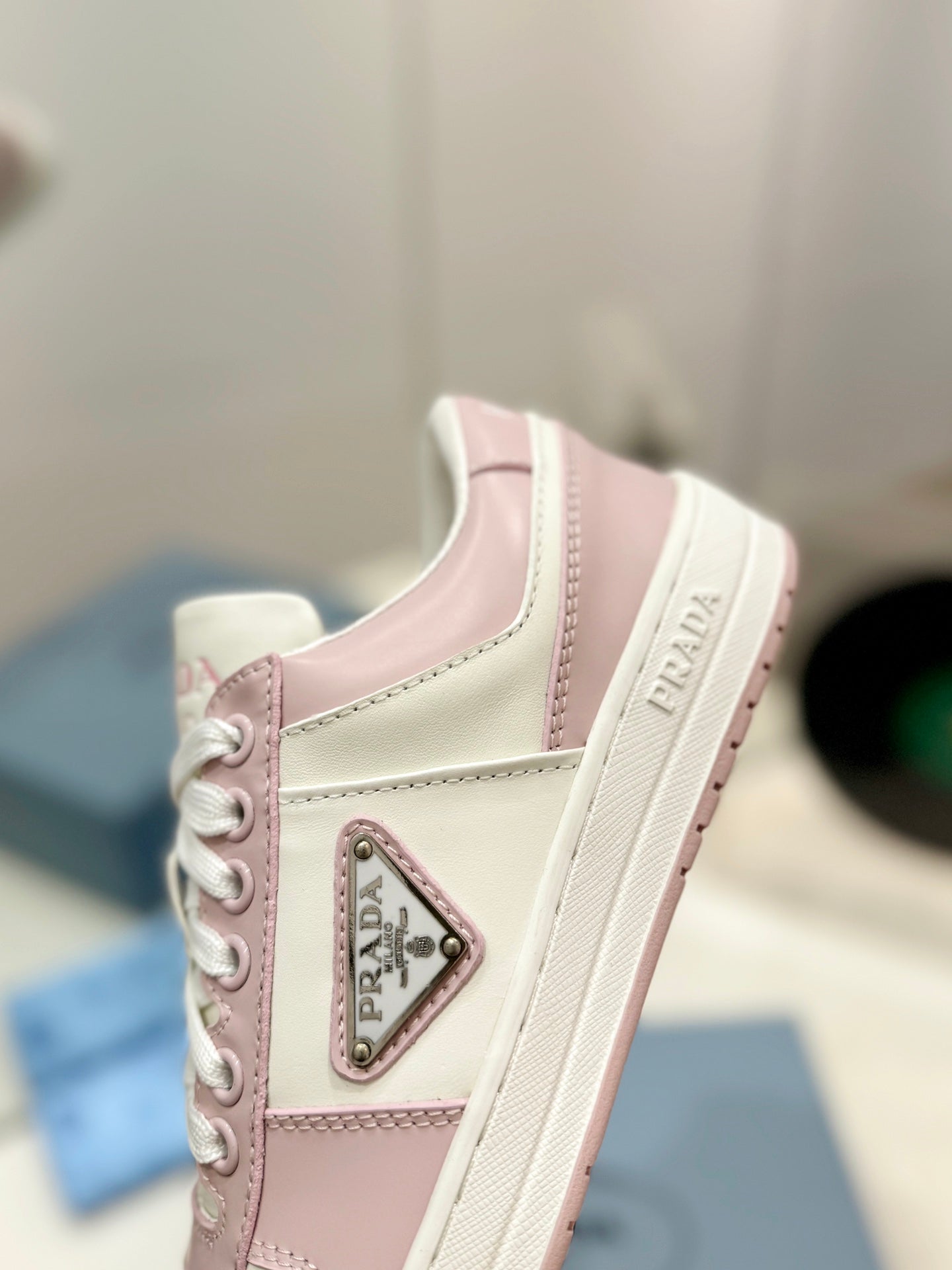 PRA DOWNTOWN PERFORATED SNEAKERS WHITE AND BLUSH CALFSKIN、mysite、Cacoeks