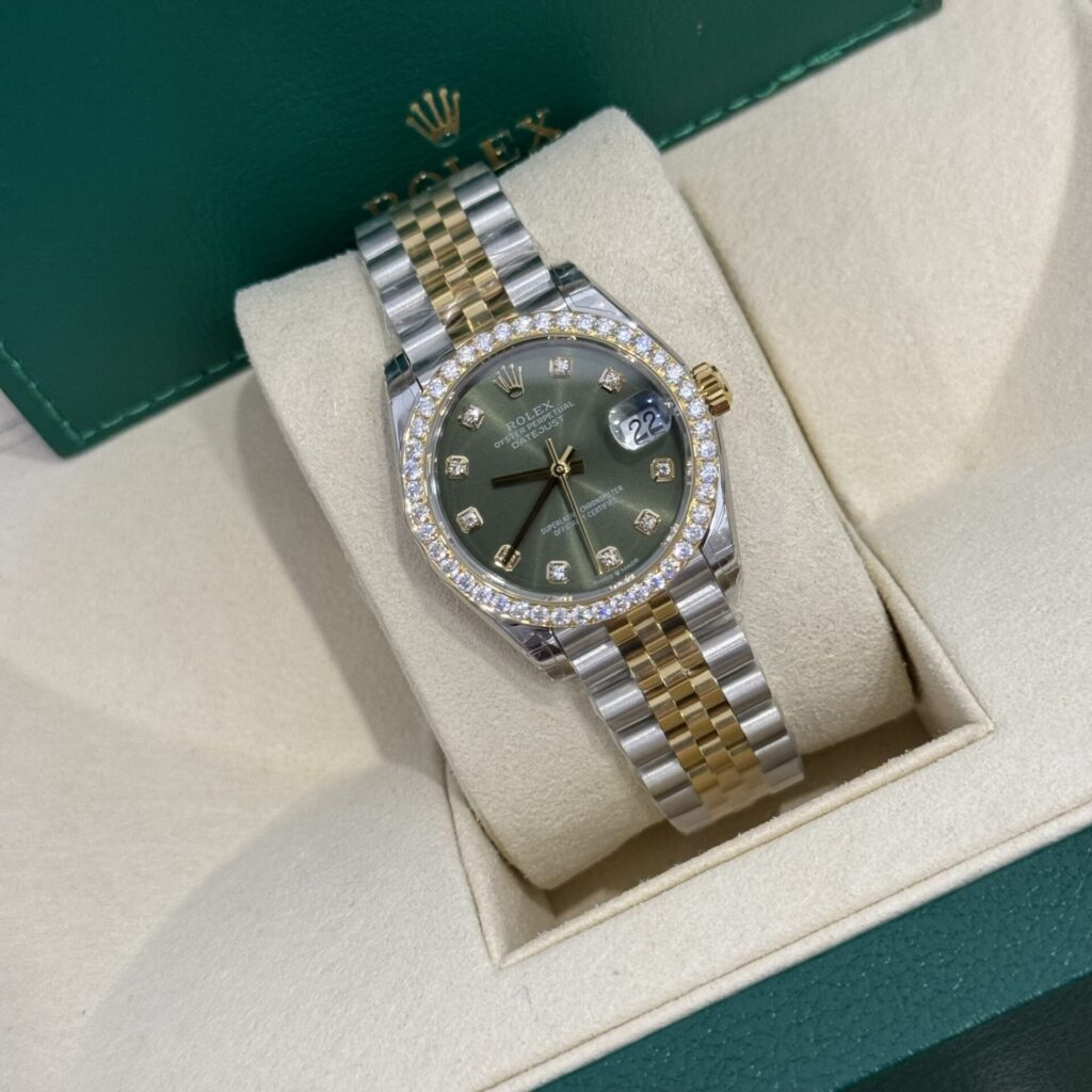 Đồng Hồ Rolex Nữ DateJust Độ Kim Cương Moissanite Mặt Xanh Lá 31mm (5)