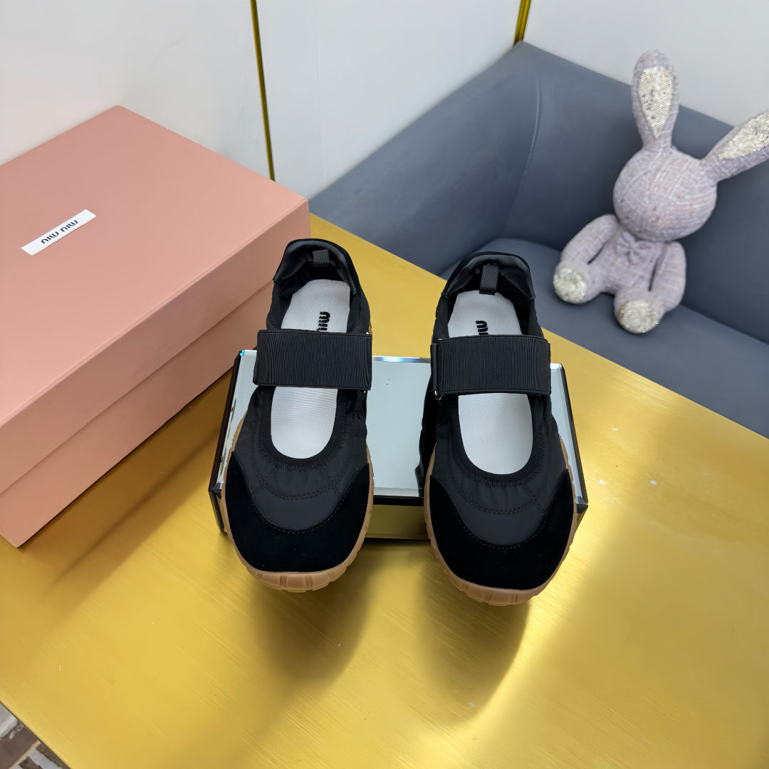 BALLERINAS SHOES IN BLACK TYRE TECHNICAL FABRIC AND SUEDE、mysite、Cacoeks