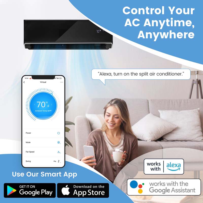 Eletriclife 12000 BTU 22 SEER2 208-230V Wifi Enabled Mini Split Air Conditioner and Heater with Alexa
