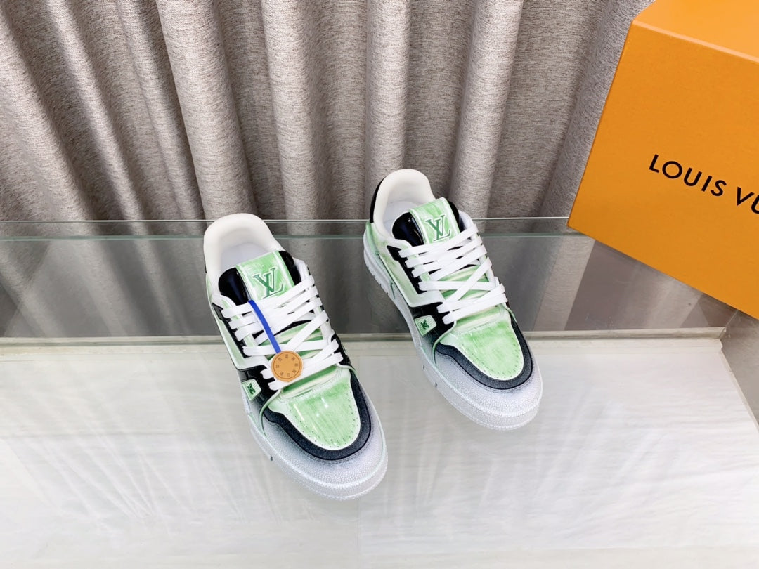 LV TRAINER SNEAKERS IN LIGHT GREEN OMBRE MIX COLORFUL CALFSKIN、mysite、Cacoeks