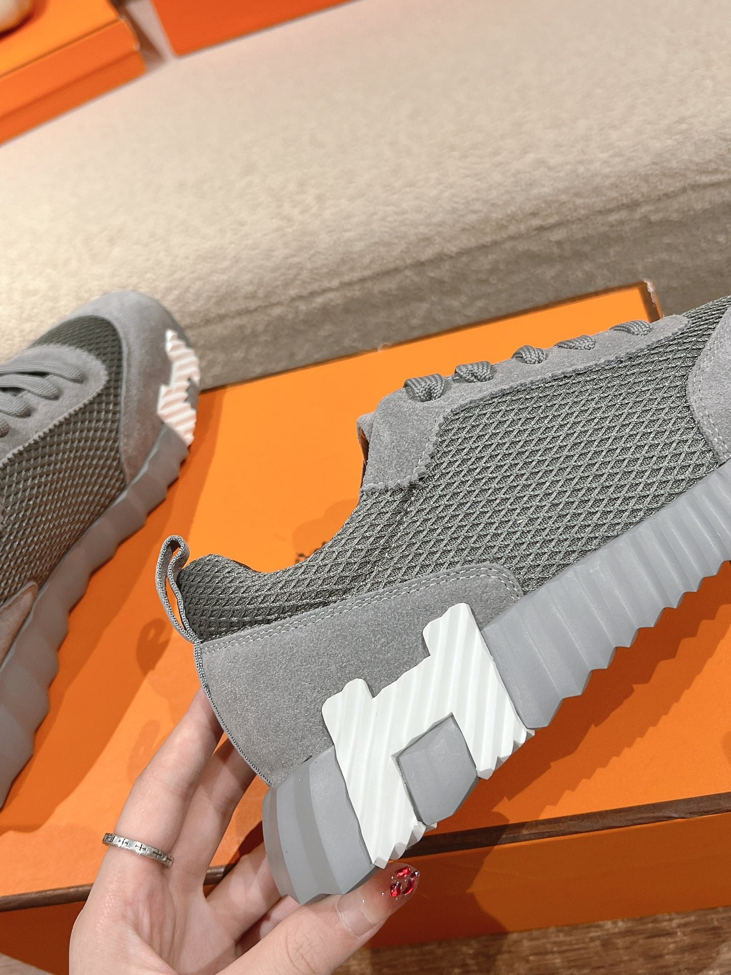 MAINLAND SNEAKER IN MOUSE GRAY SUEDE AND BREATHABLE MESH FABRIC、mysite、Cacoeks