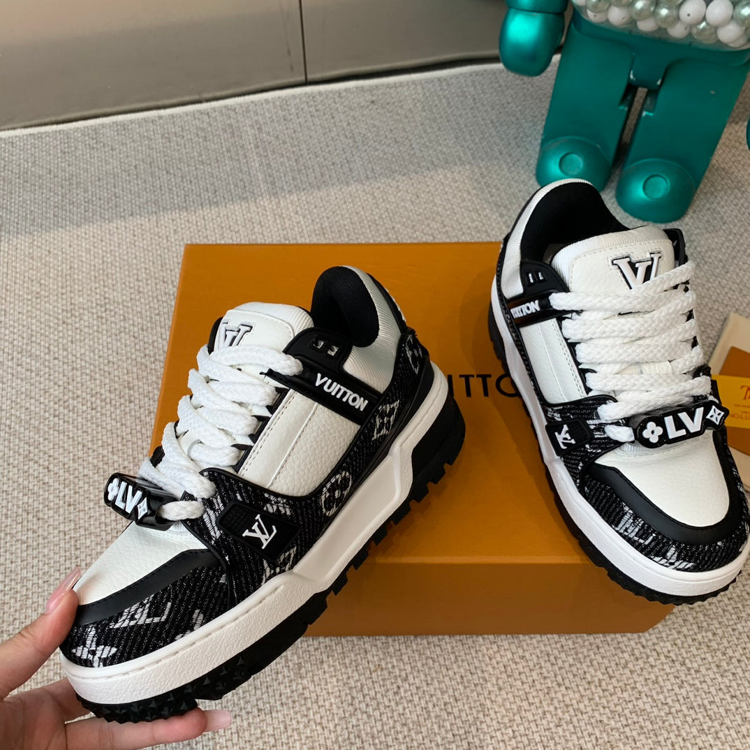 LV TRAINER MAXI SNEAKER IN WHITE MIX BLACK CALFSKIN、mysite、Cacoeks