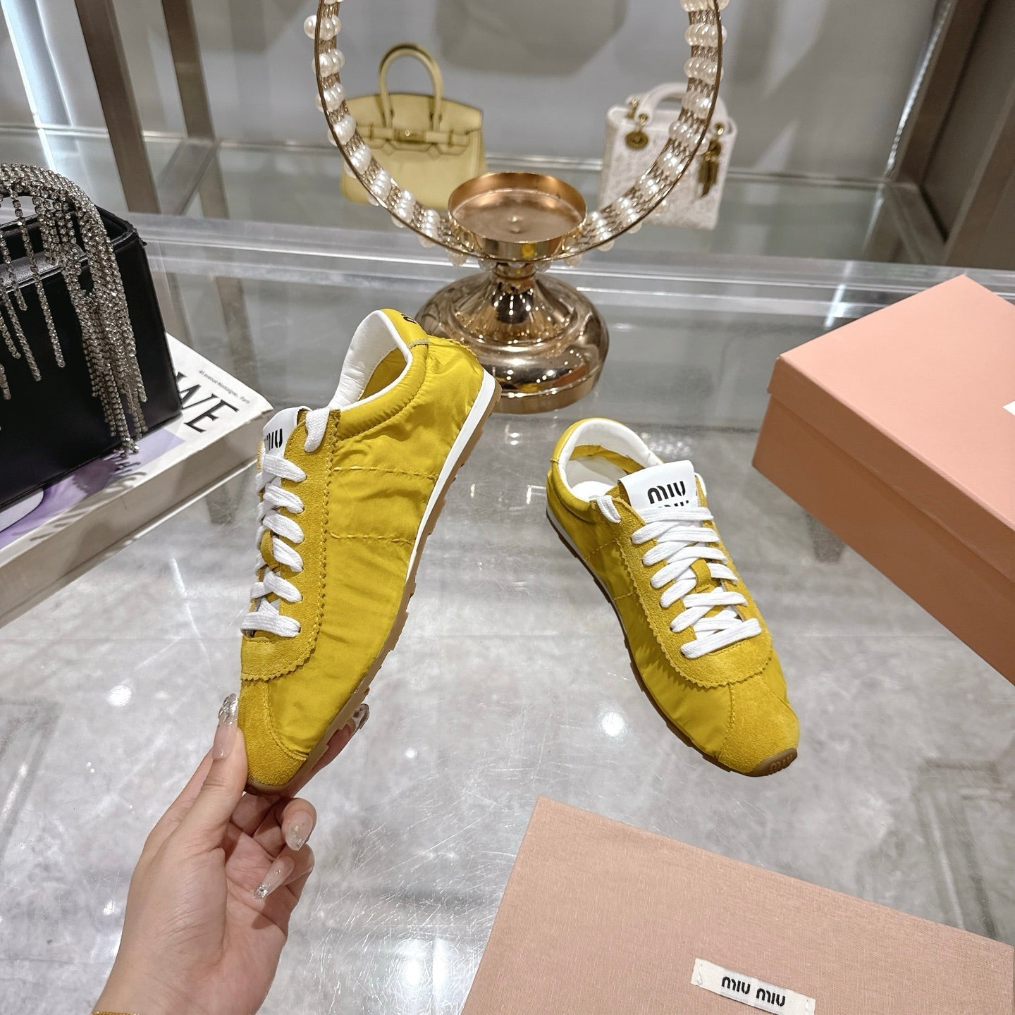 PLUME NAPPA SNEAKERS IN YELLOW SUEDE AND CANVAS、mysite、Cacoeks