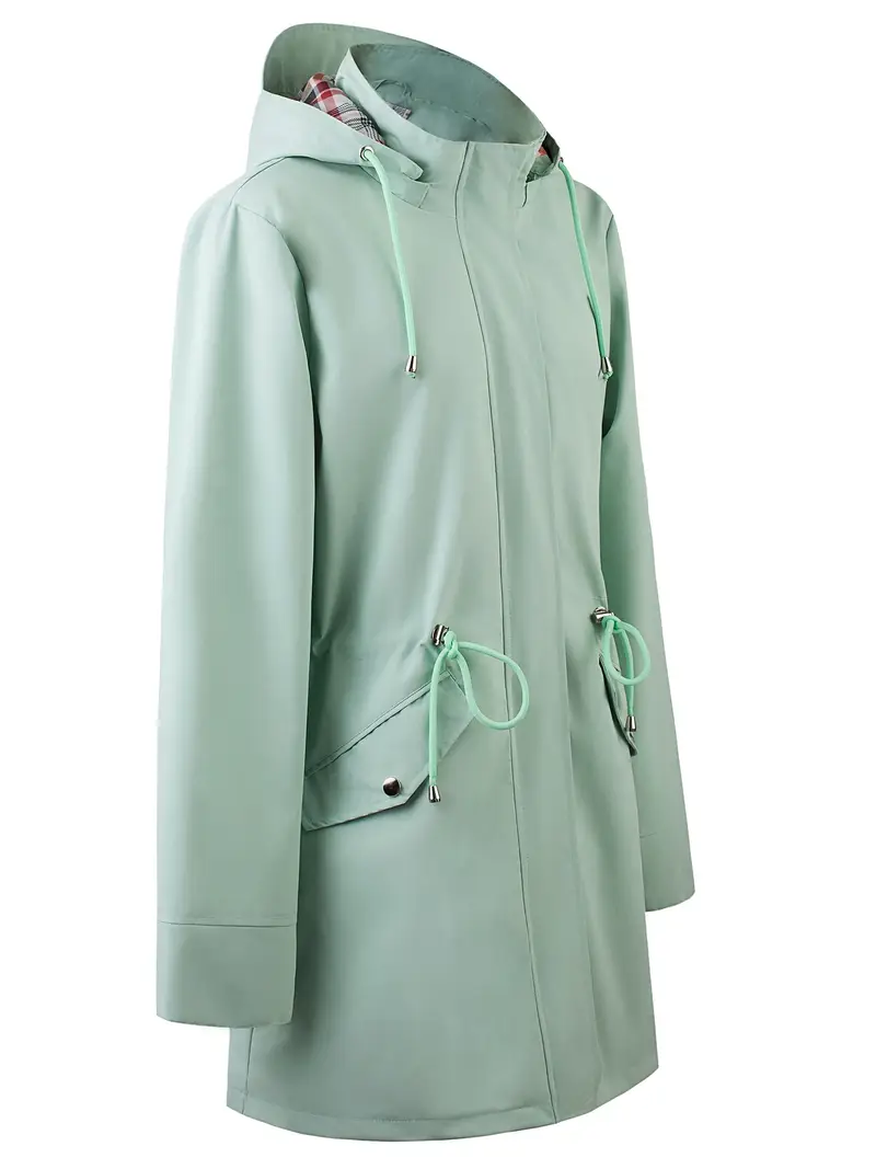 womens beige hooded zip up trench coat with drawstring waist multiple pockets casual long sleeve jacket for fall winter machine washable Product details 29