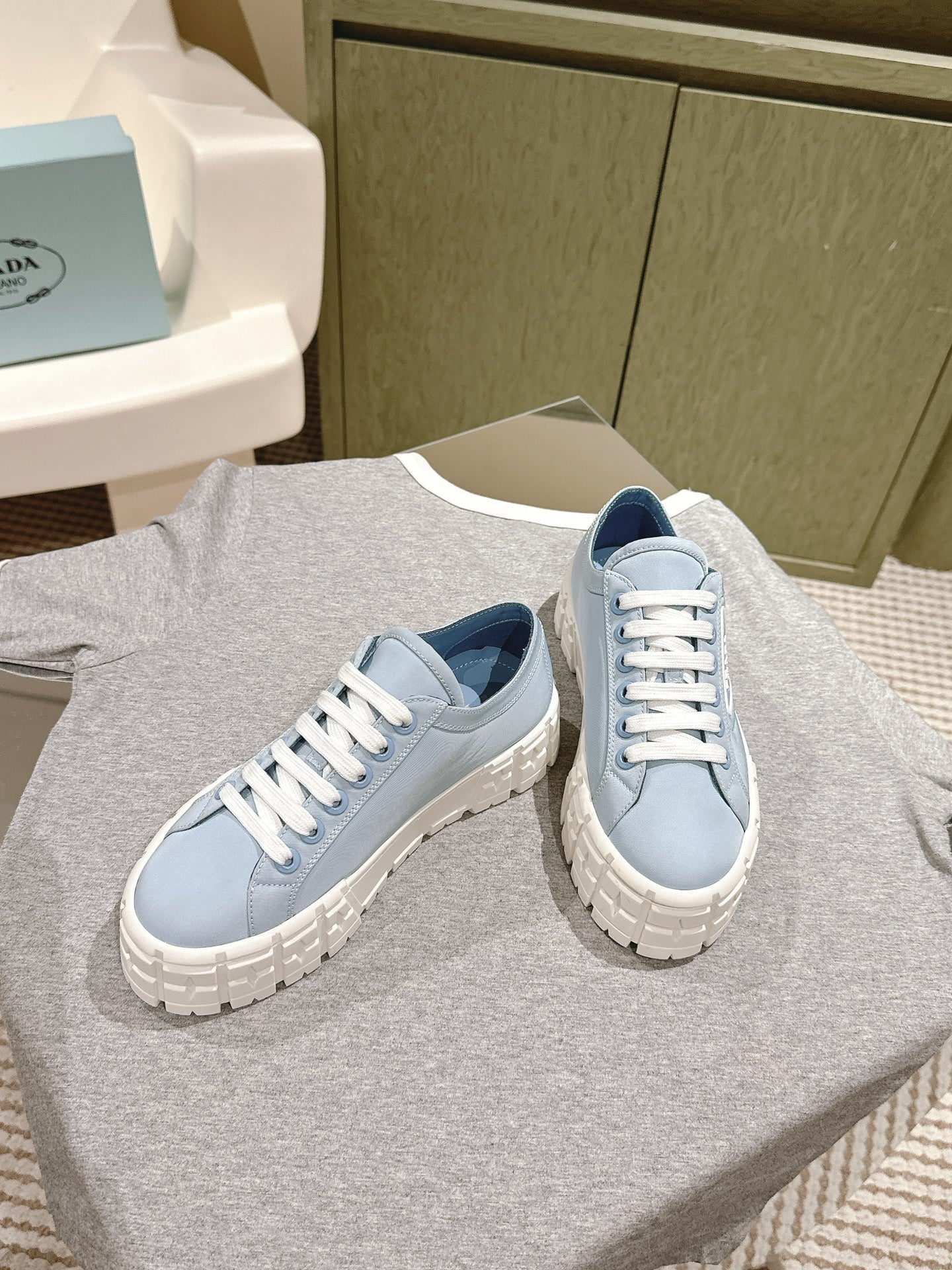 PRA DOUBLE WHEEL RE-NYLON GABARDINE SNEAKERS SKY CALFSKIN、mysite、Cacoeks