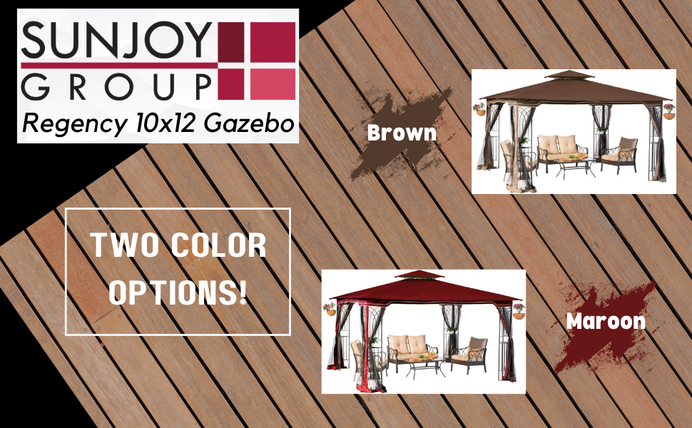 Sunjoy Regency 10x12 Gazebo in Two Color Options: Maroon and Brown