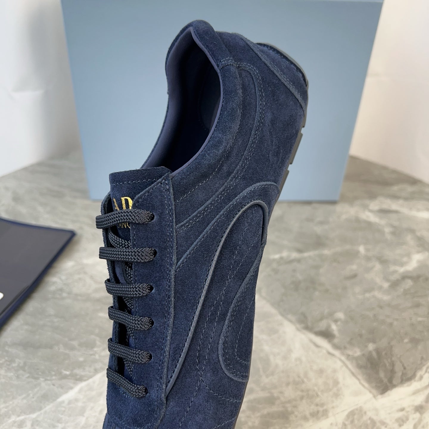 PRADA 25S MONTECARLO ANTIQUED SNEAKERS IN NAVY BLUE SUEDE、mysite、Cacoeks