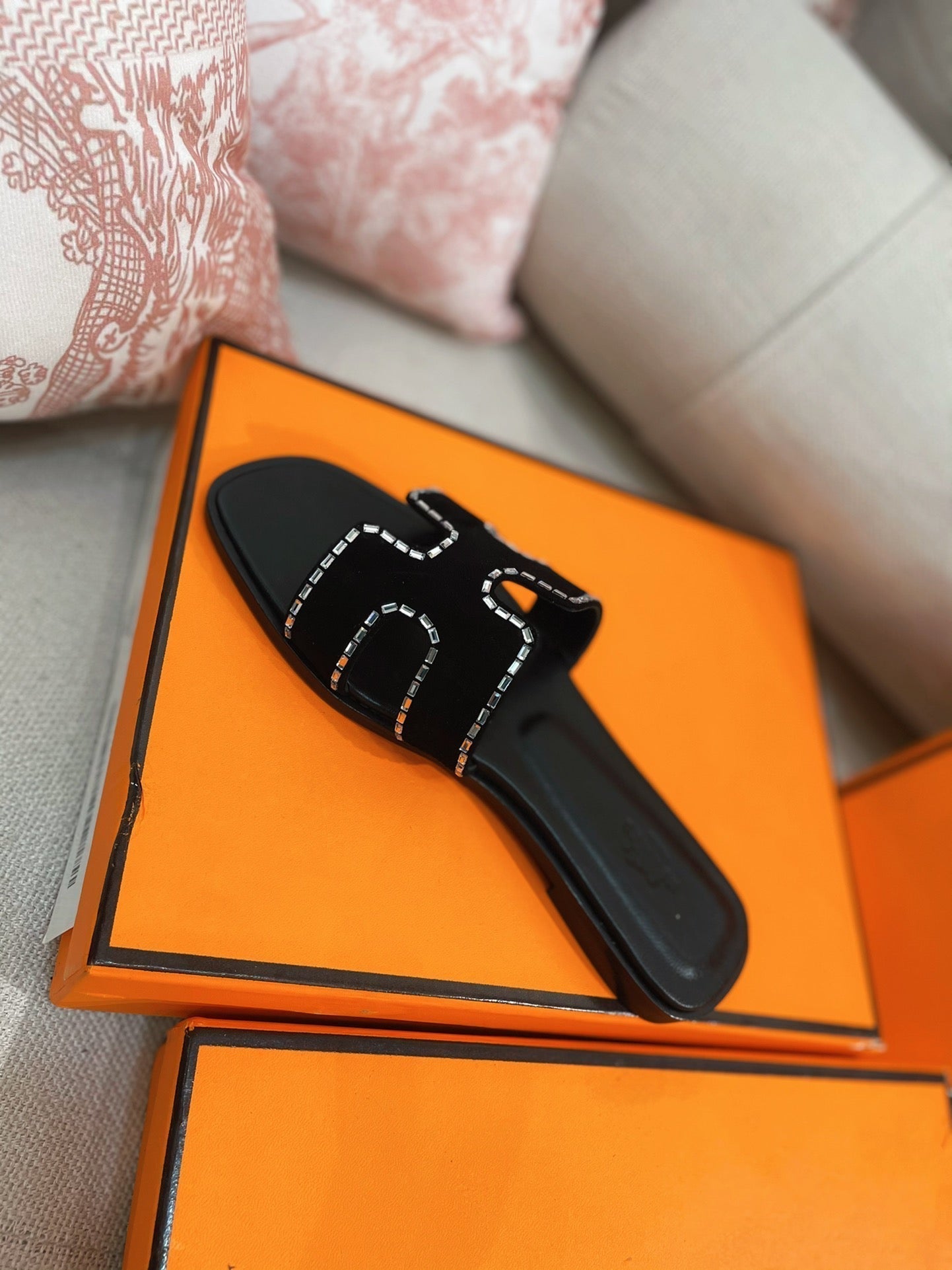 0ran Sandal Calfskin Rhinestone Black、mysite、Cacoeks