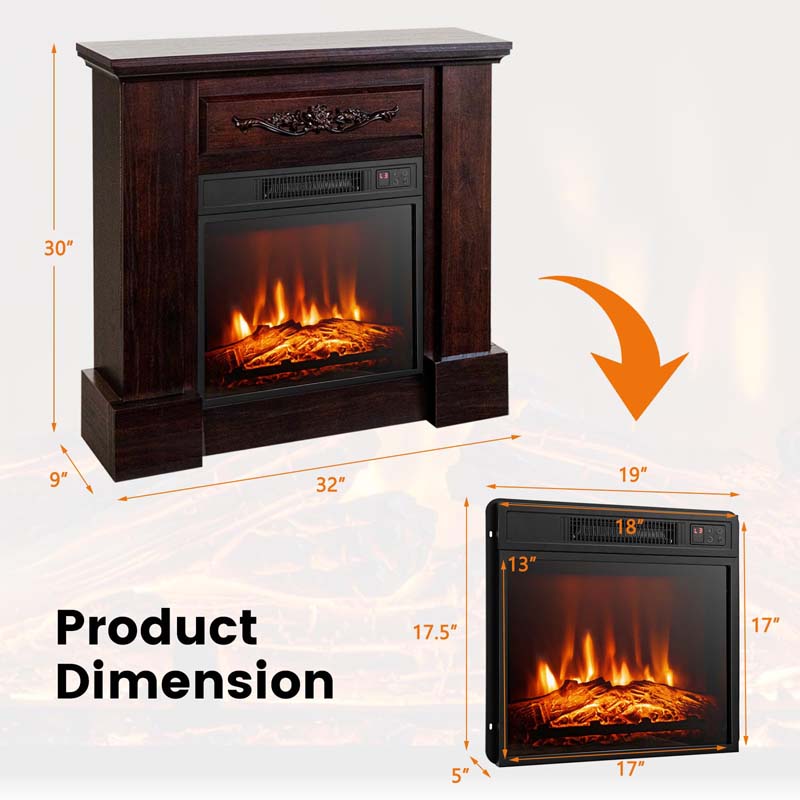Eletriclife 32 Inch Solid Electric Fireplace with Mantel