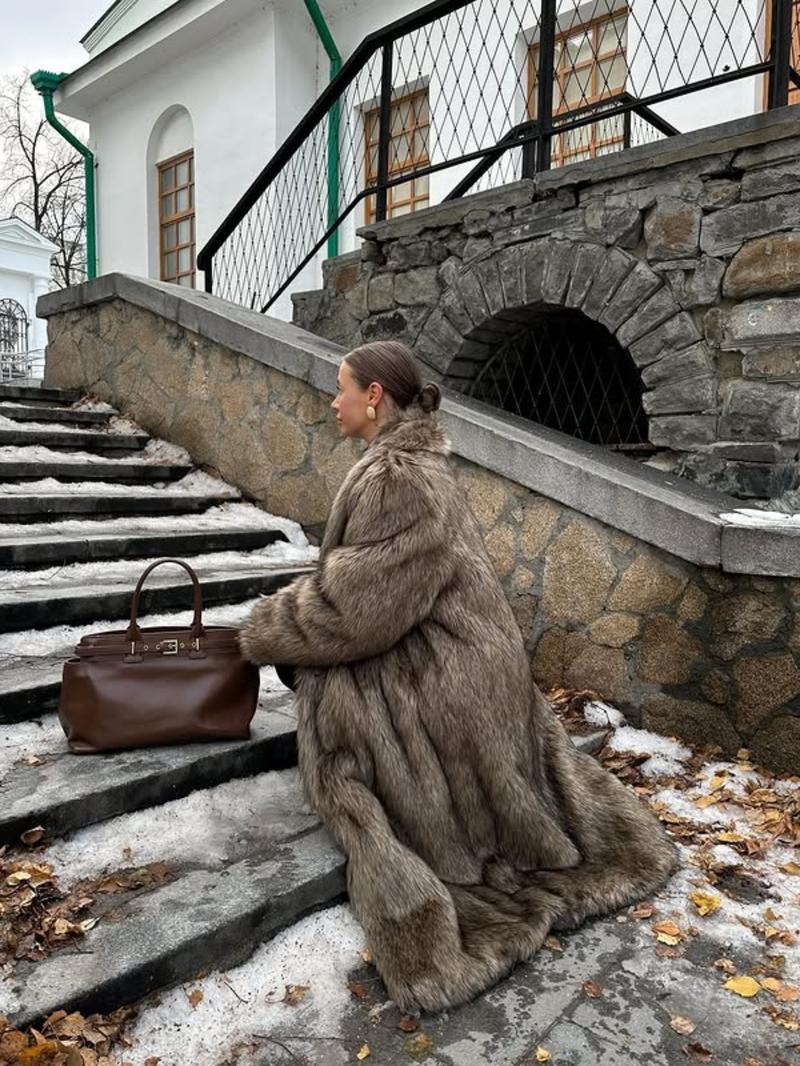 Women's Solid Color Open Front Faux Fur Coat, Elegant Long Sleeve Waterfall Collar Casual Outerwear for Fall & Winter, Women's Clothing for Daily Wear,  Clothing for Women