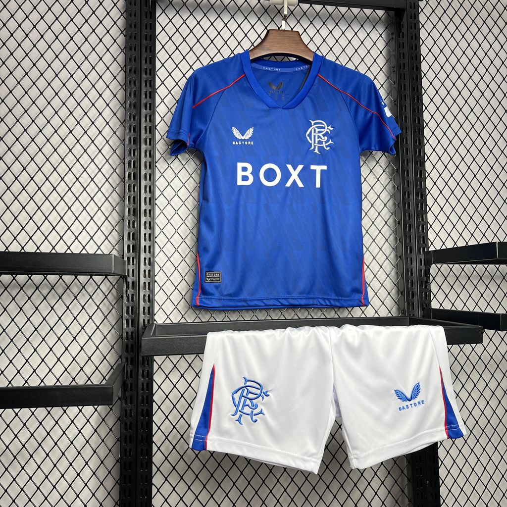 Higojerseys-Glasgow Rangers 24-25 Home Stadium Kids Kit