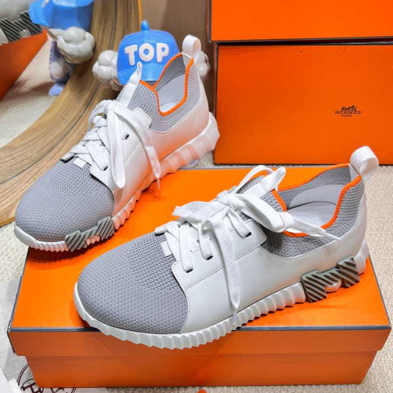 DEPART SLIP-ON SNEAKER IN WHITE MIX SHARK GRAY KNIT AND CALFSKIN、mysite、Cacoeks