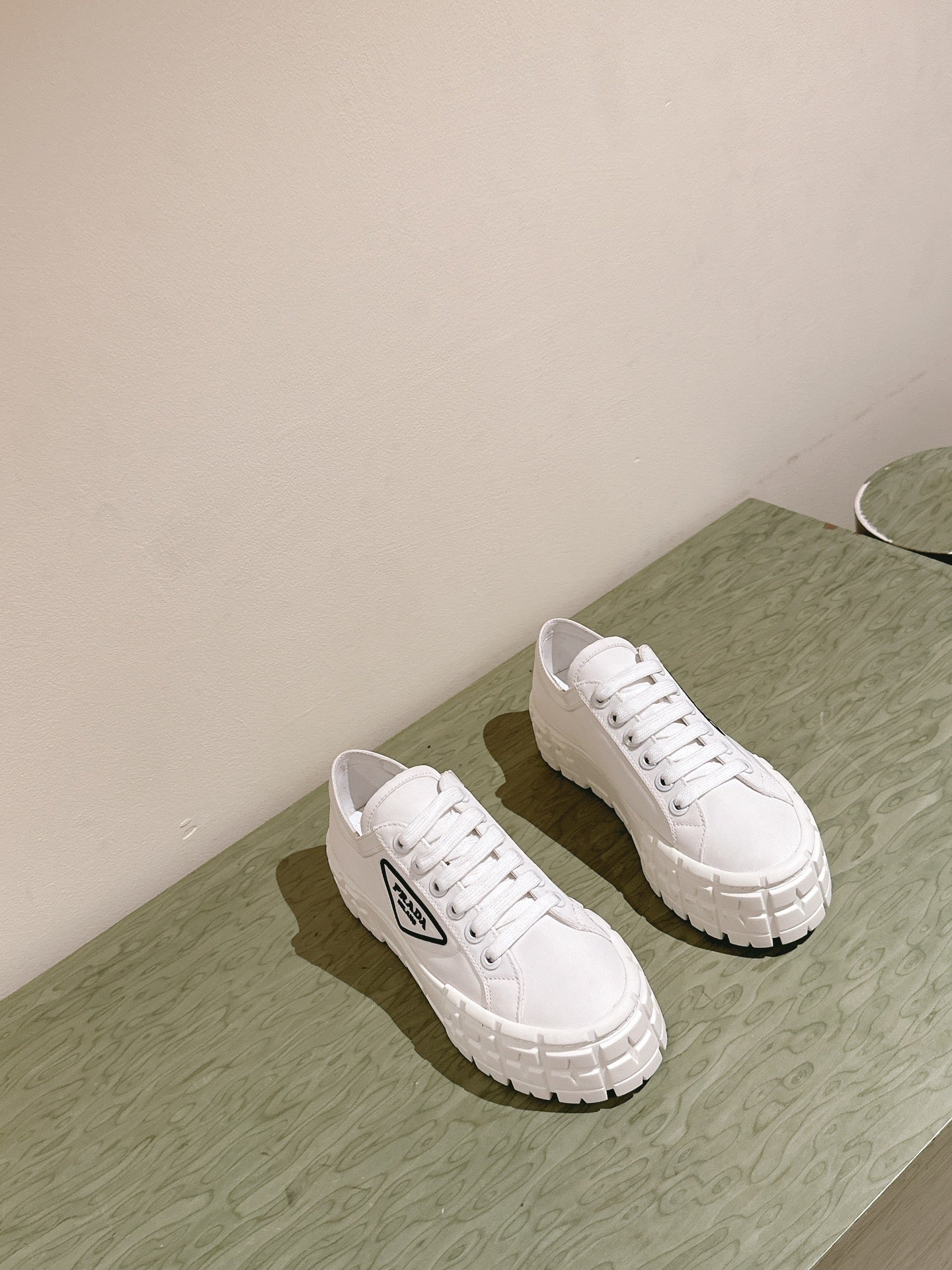 PRA DOUBLE WHEEL RE-NYLON GABARDINE SNEAKERS WHITE CALFSKIN、mysite、Cacoeks