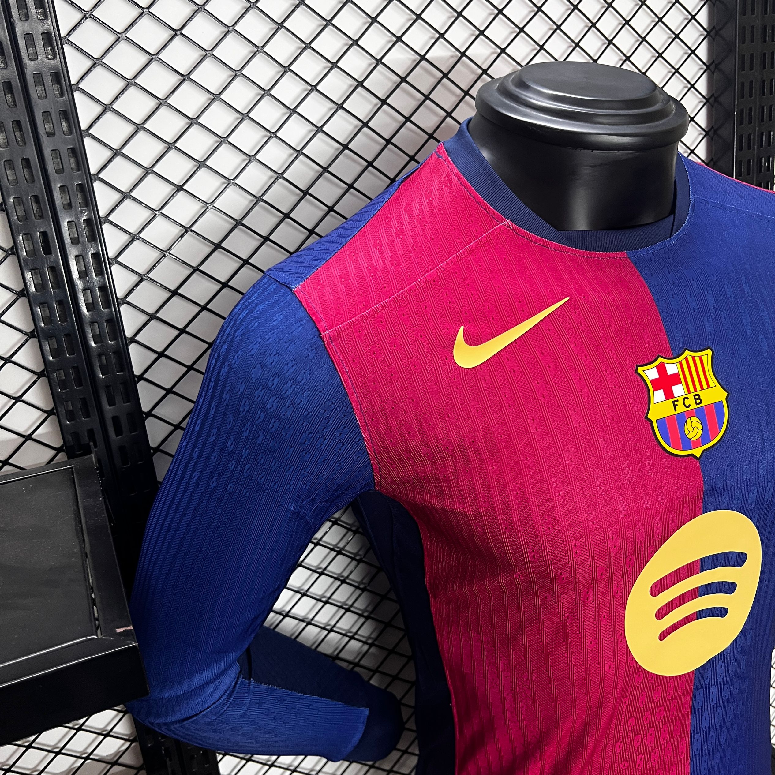 Higojerseys-Barcelona 24-25 Home Long Sleeve Jersey with Big Logo - Player Version