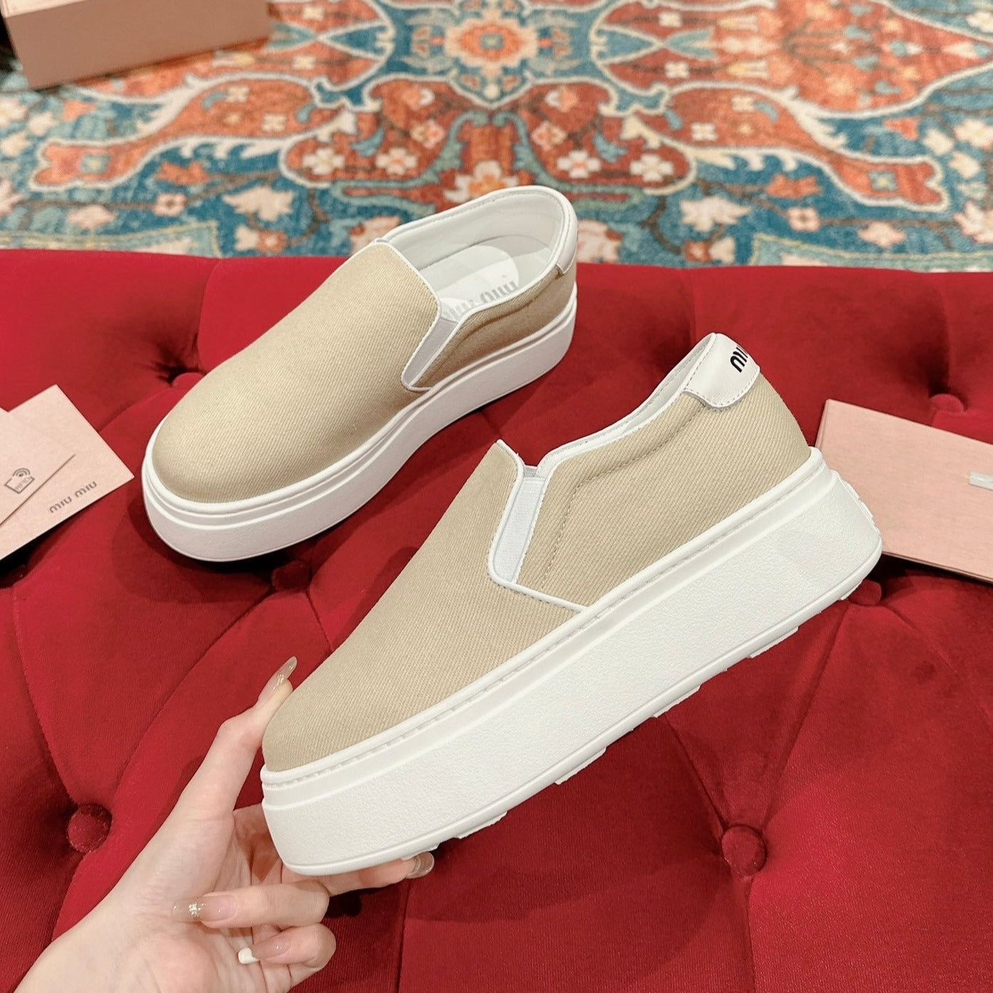 Slip-on Shoes High Sole Cream Color Canvas、mysite、Cacoeks