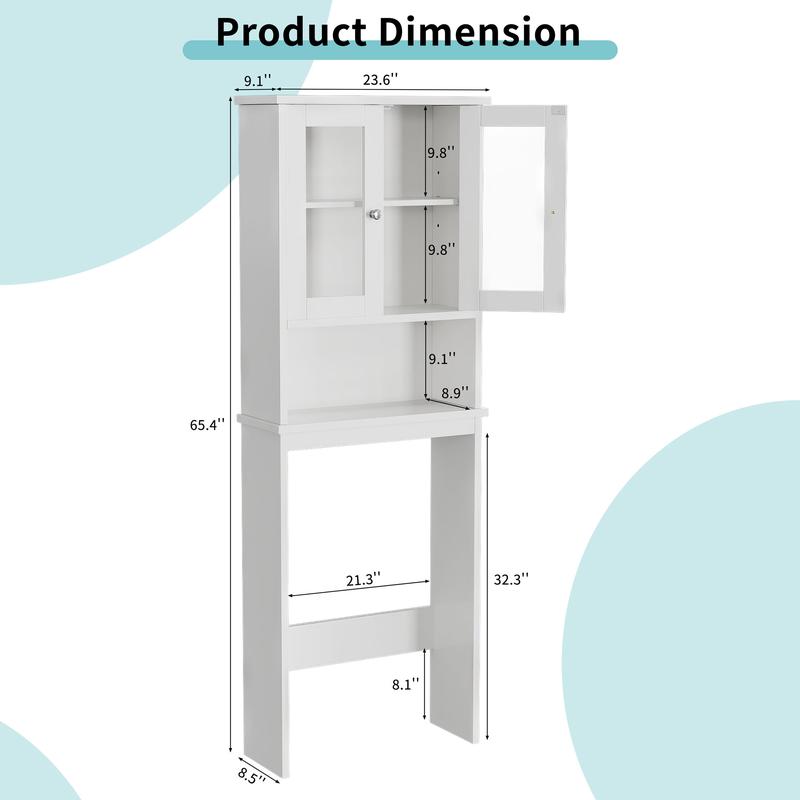 Walsunny Over Toilet Storage Cabinet, Bathroom Shelf Organizer Over Toilet, Washing Machine Box, Space Saver with Adjustable Decorative Racks, White 2