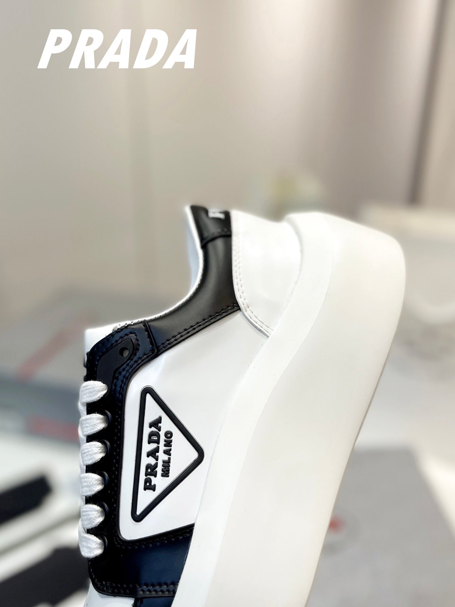 PRA DOWNTOWN THICK-SOLE SNEAKERS BLACK AND WHITE CALFSKIN、mysite、Cacoeks