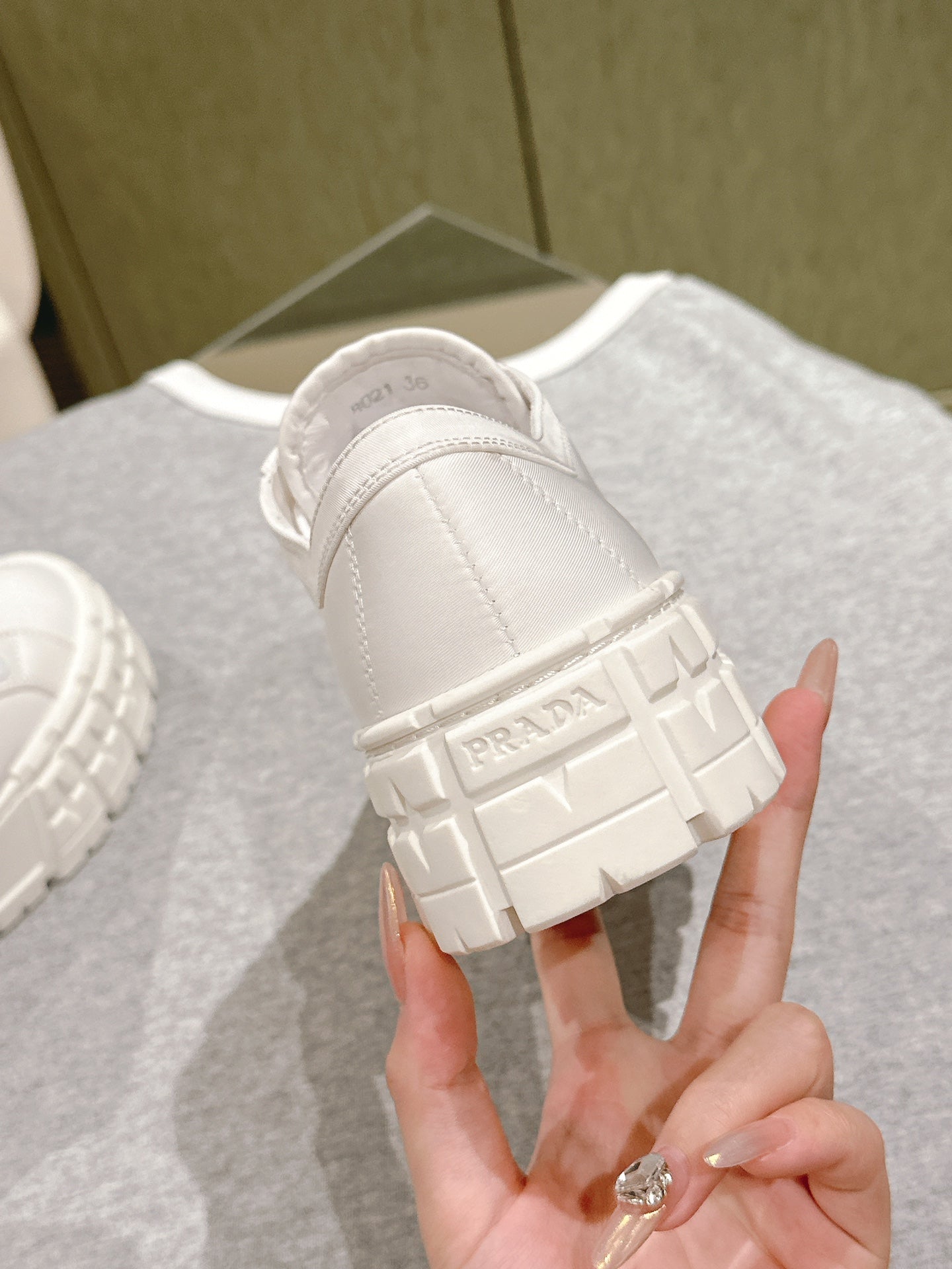 PRA DOUBLE WHEEL RE-NYLON GABARDINE SNEAKERS WHITE CALFSKIN、mysite、Cacoeks