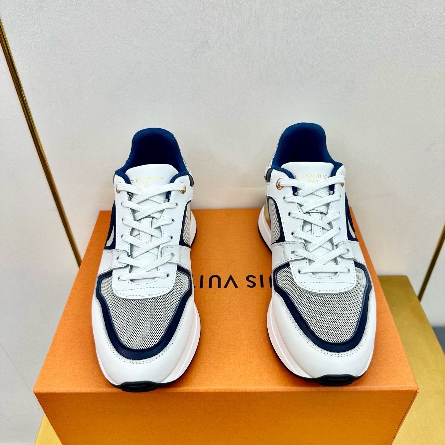 NEO RUN AWAY SNEAKER IN WHITE MIX NAVY BLUE CALFSKIN、mysite、Cacoeks