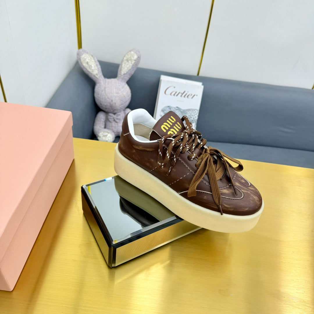 THICK-SOLED RETRO SNEAKERS IN BROWN SMOOTH LAMBSKIN、mysite、Cacoeks