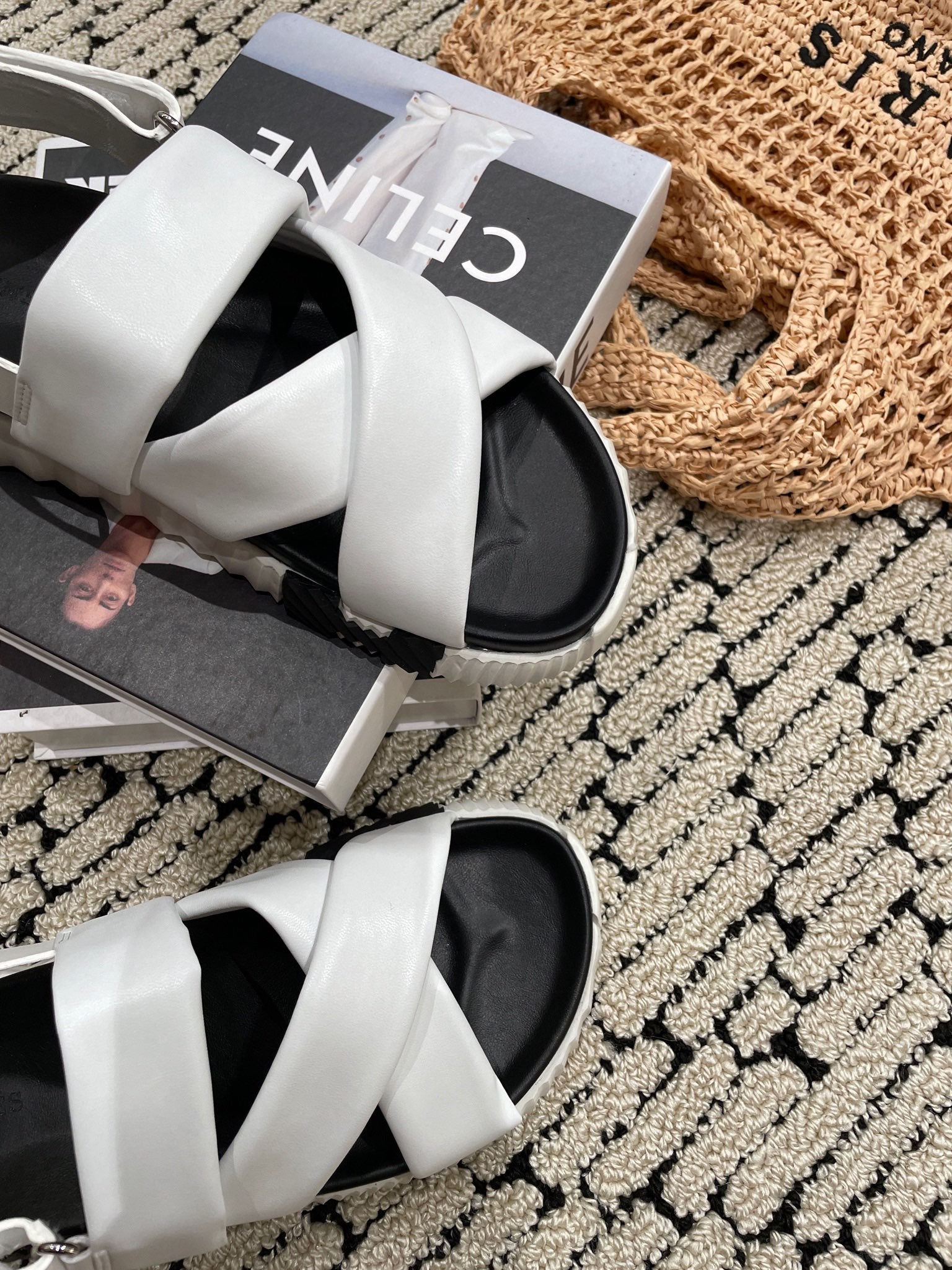 ELECTRIC SANDAL BLACK MIX WHITE CALFSKIN、mysite、Cacoeks