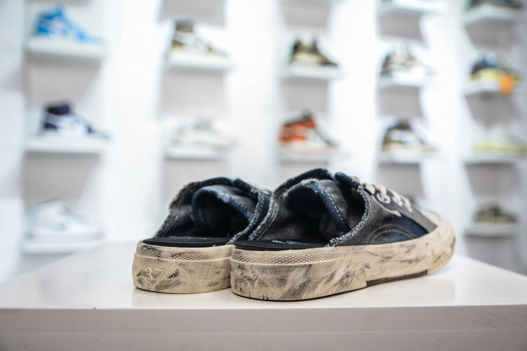 Balenciaga Paris Mule in Blue Destroyed Denim Rubber、mysite、Cacoeks