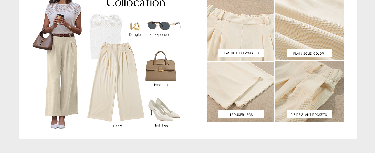 Women's Wide Leg Pants Elastic High Waisted