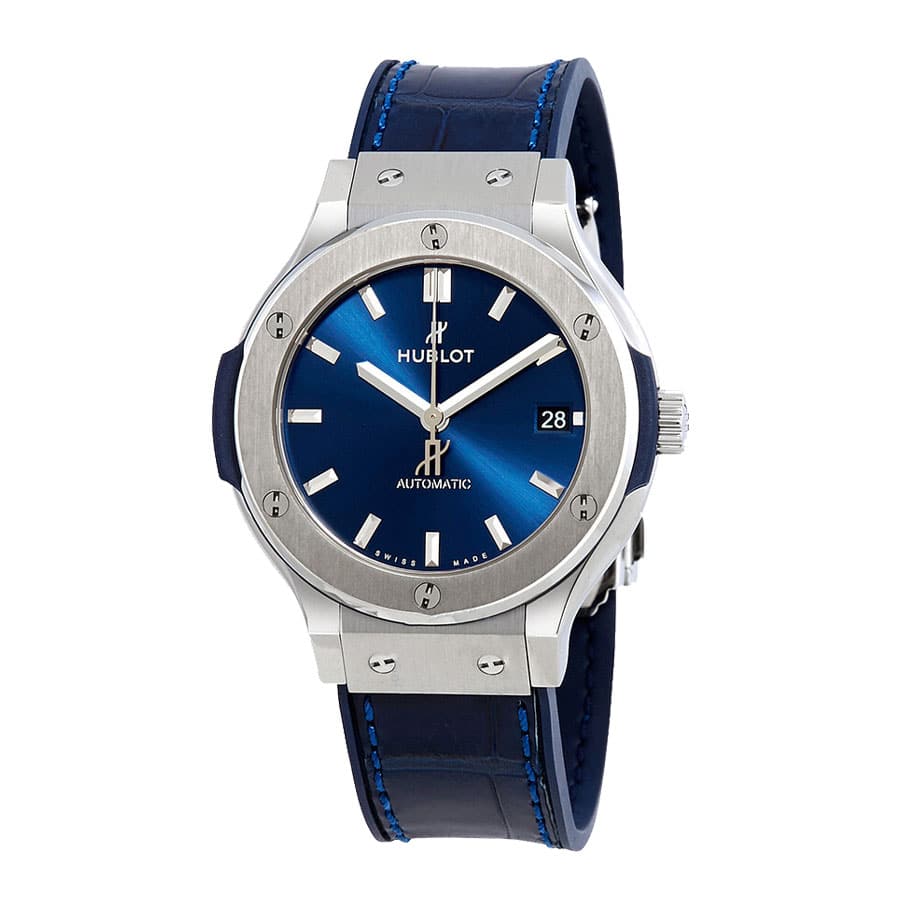 hublot classic fusion automatic blue sunray dial titanium 565 nx 7170 lr